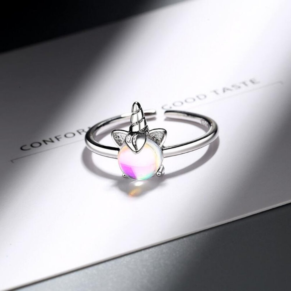 Sterling Silver Moonstone Unicorn Adjustable Ring - Picture 3 of 8